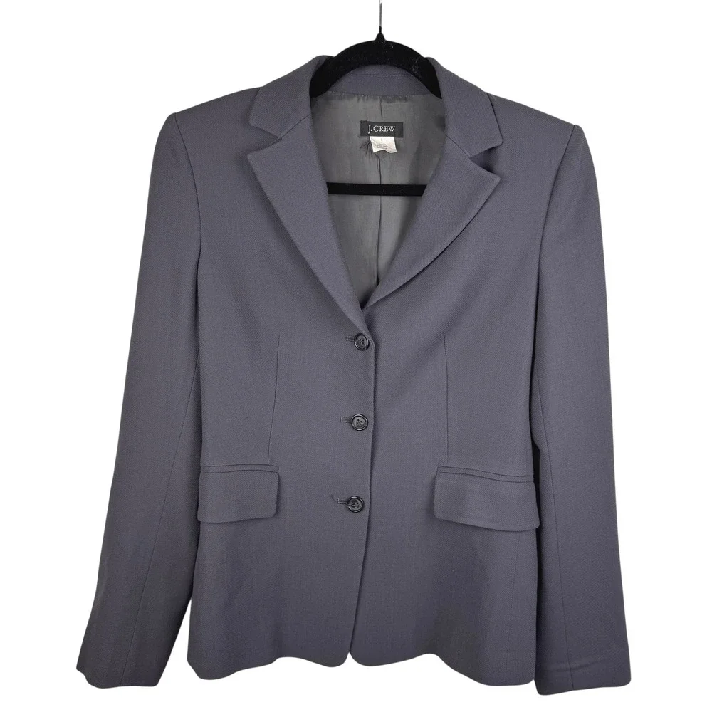 J.Crew Women's Wool Blazer Size 2 Three‎ Button Closure Gray Classic Career